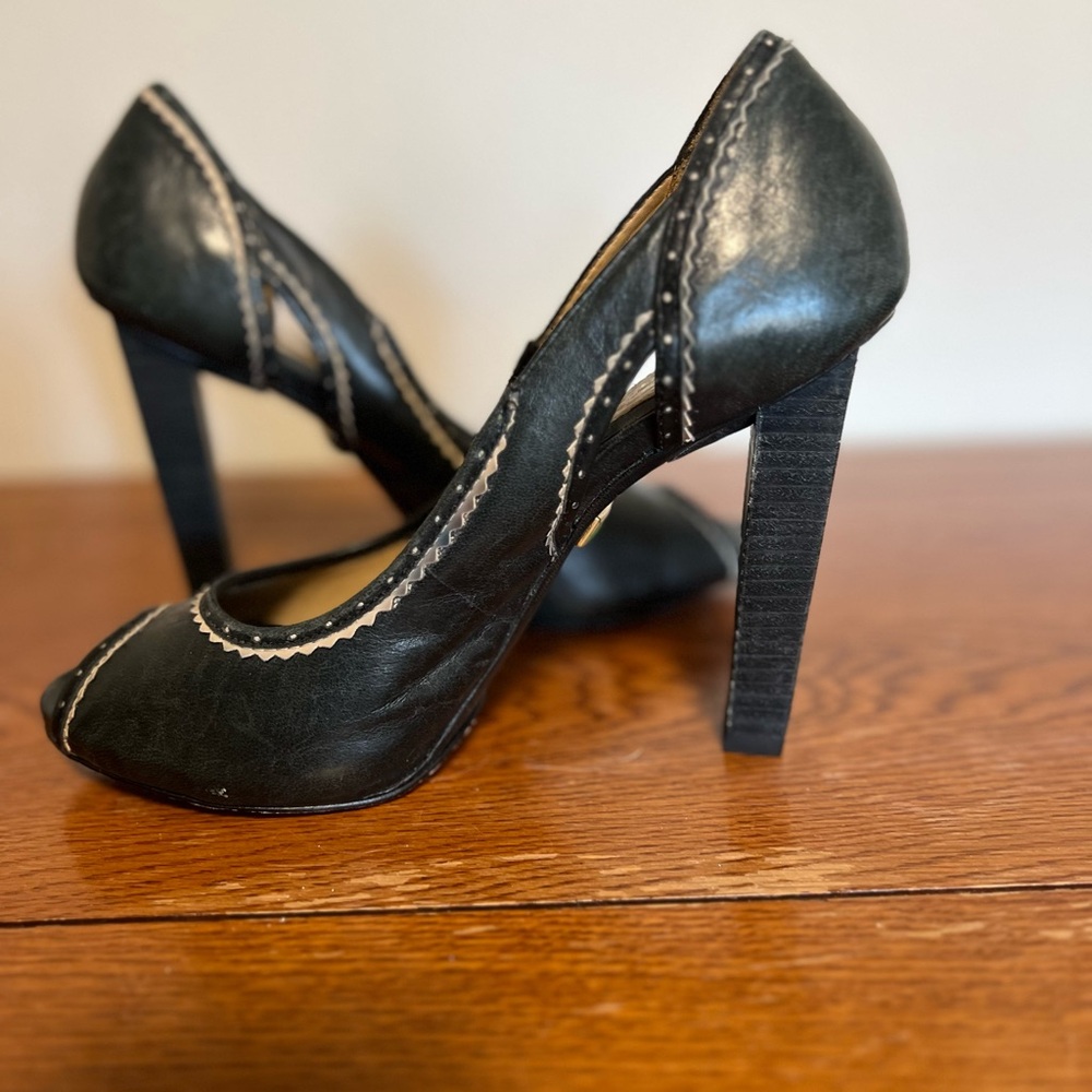 L.A.M.B. Black Stitched Peep-Toe Heels. Beautiful shoes, just a bit to high